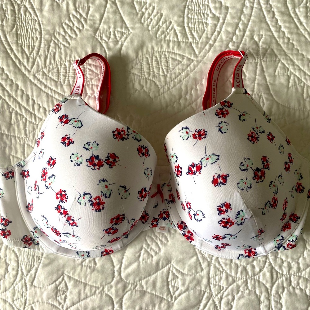 Cacique White Bra with Little Red Flowers
